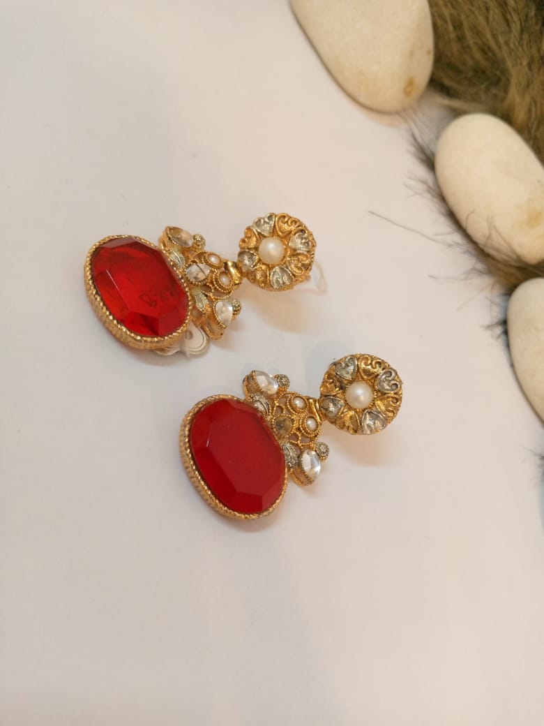 Ruby Adorned Gold Earrings