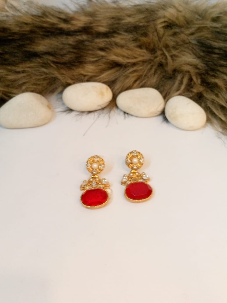 Ruby Adorned Gold Earrings