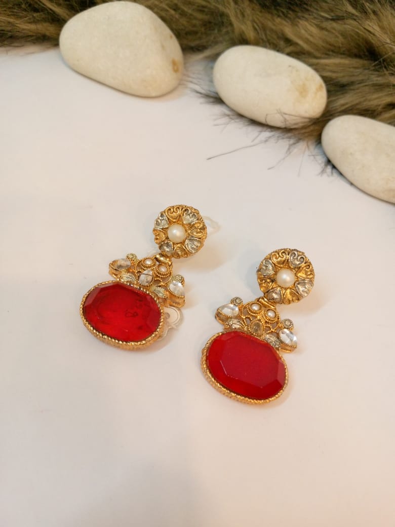 Ruby Adorned Gold Earrings