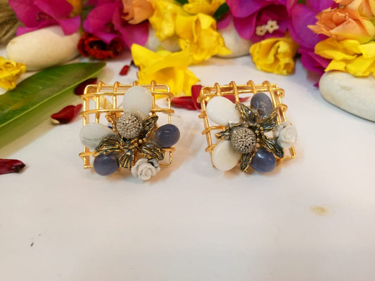 White Petal Gold Earrings