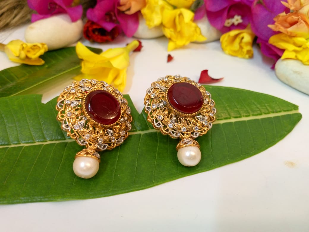 Ruby Pearl Elegance Earrings