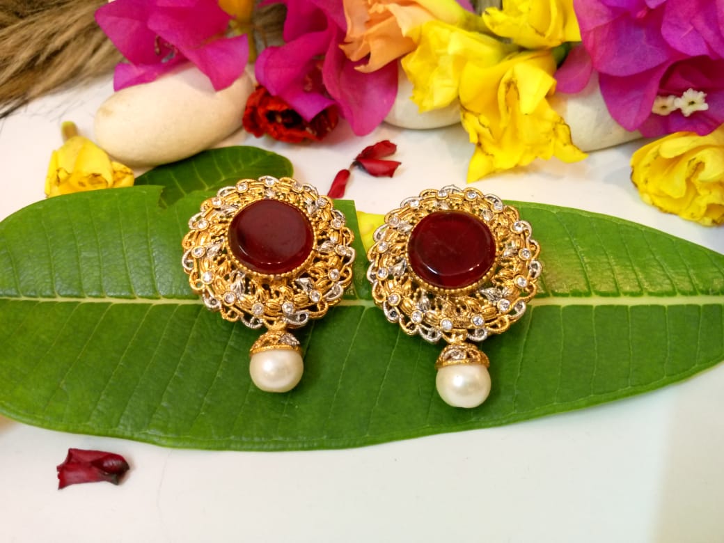 Ruby Pearl Elegance Earrings