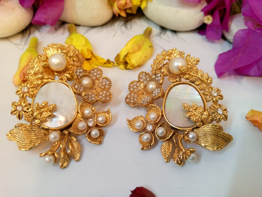 Golden Blossom Pearl Earrings