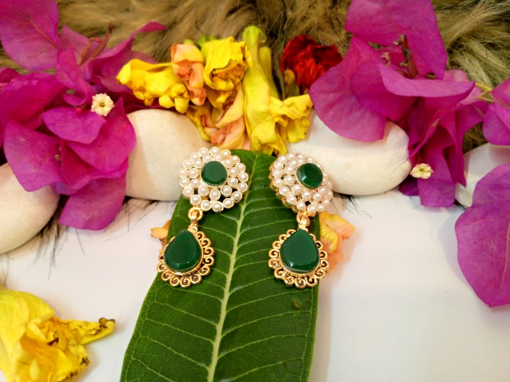 Pearl-Adorned Leaf Earrings